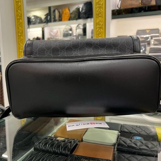 東區正精品㊣GUCCI Interlocking PVC黑灰色拉鍊後背包 RZ6162-7