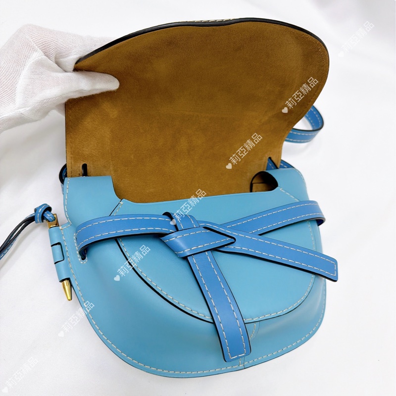 莉亞精品♡ Loewe gate水藍色馬鞍包 二手美包-14