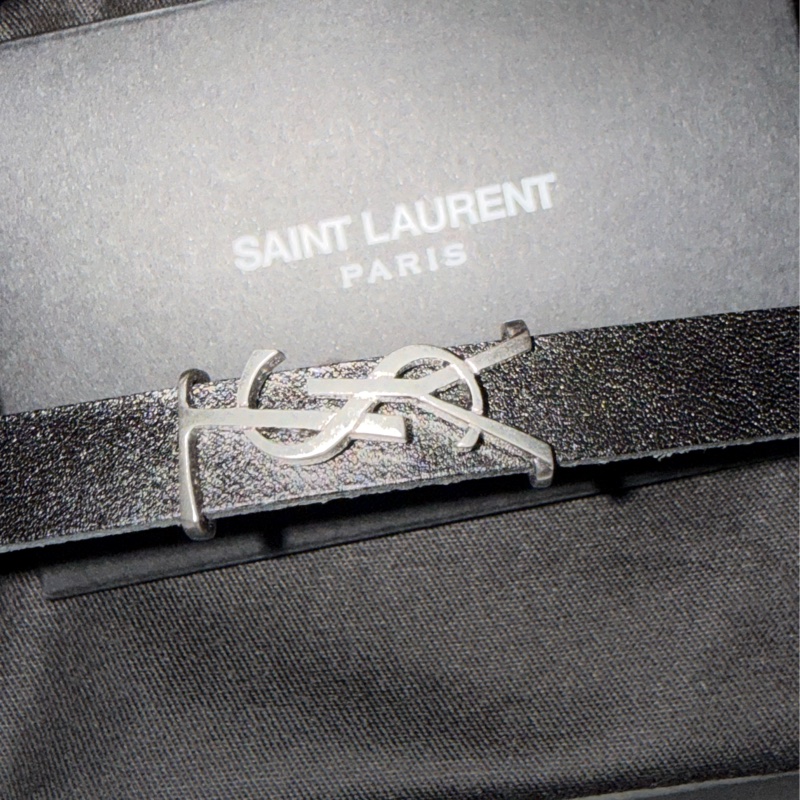 全新僅試戴 YSL CASSANDRE經典黑銀皮革手環 尺寸M-2
