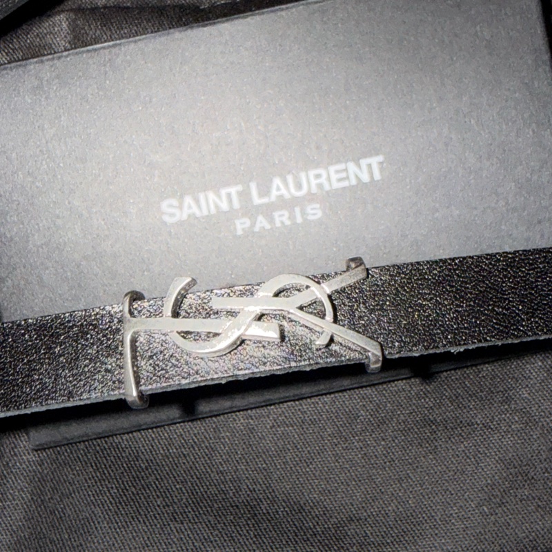 全新僅試戴 YSL CASSANDRE經典黑銀皮革手環 尺寸M-11