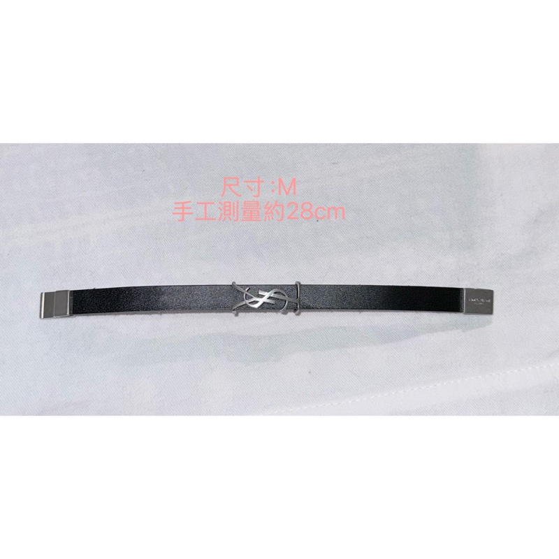 全新僅試戴 YSL CASSANDRE經典黑銀皮革手環 尺寸M-14