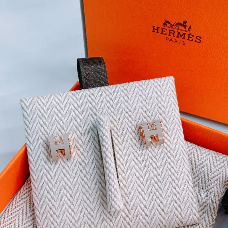 MS0488 Hermes 愛馬仕 迷你 H 淺灰色 玫瑰金扣 Mini Pop H Earrings Marron Glacé x RGHW-2