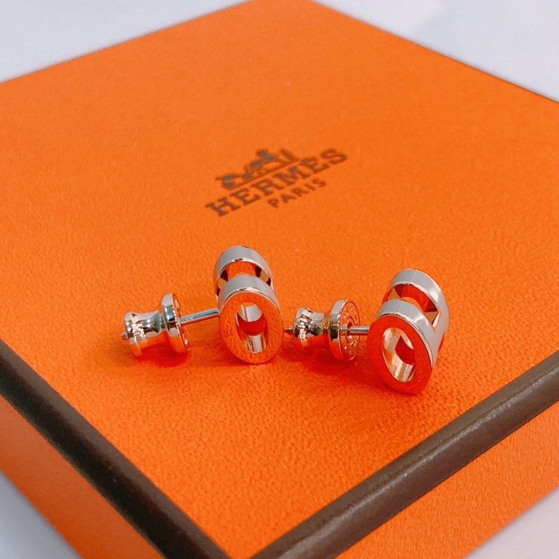 MS0488 Hermes 愛馬仕 迷你 H 淺灰色 玫瑰金扣 Mini Pop H Earrings Marron Glacé x RGHW-4