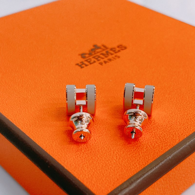 MS0488 Hermes 愛馬仕 迷你 H 淺灰色 玫瑰金扣 Mini Pop H Earrings Marron Glacé x RGHW-5