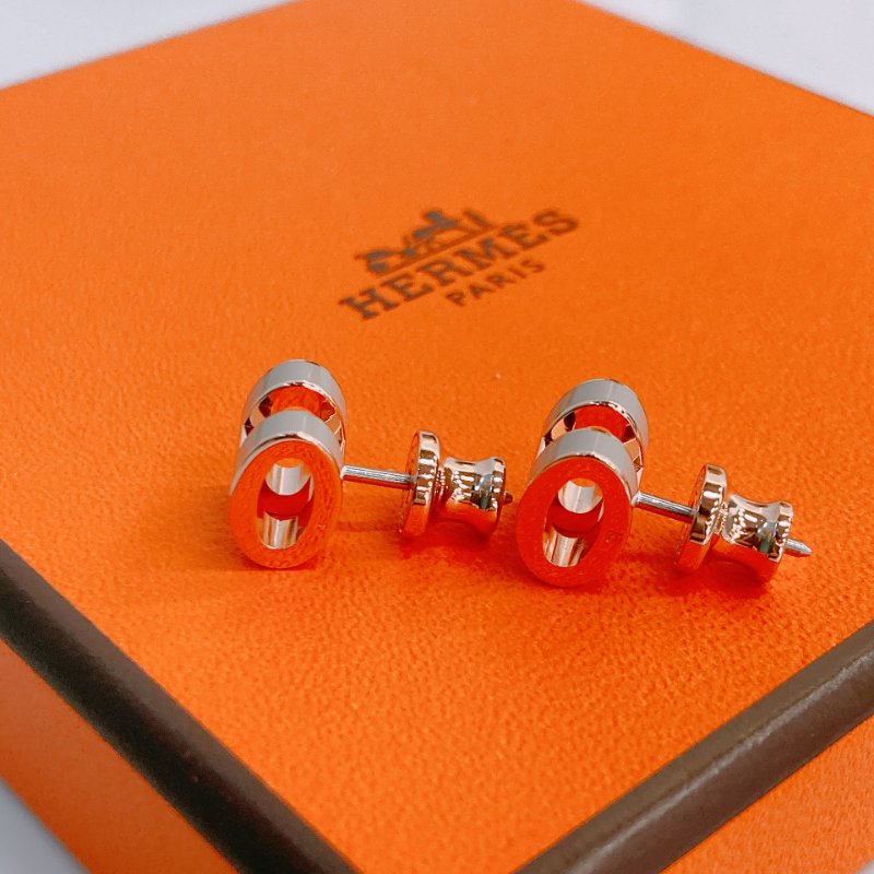MS0488 Hermes 愛馬仕 迷你 H 淺灰色 玫瑰金扣 Mini Pop H Earrings Marron Glacé x RGHW-6