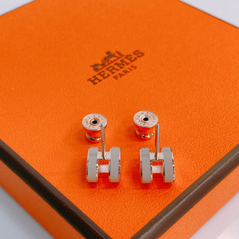 MS0488 Hermes 愛馬仕 迷你 H 淺灰色 玫瑰金扣 Mini Pop H Earrings Marron Glacé x RGHW-7