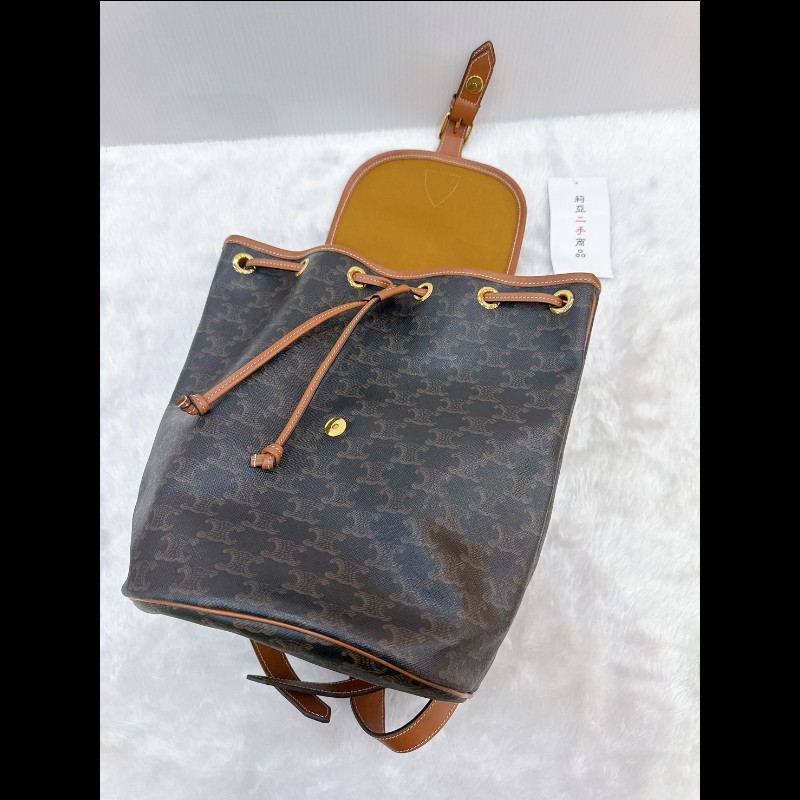 莉亞精品♡CELINE 老花後背包 九新美包-12