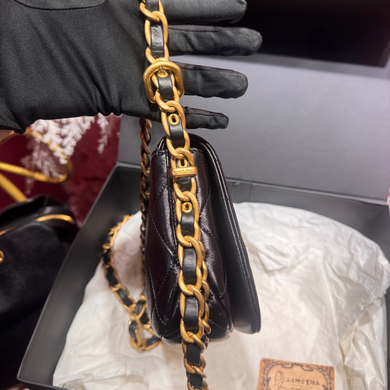 Chanel 黑金牛皮斜背包/可調節/王吉娜古董精品-3