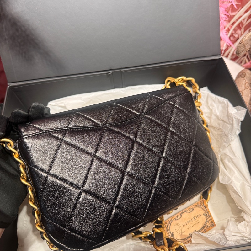 Chanel 黑金牛皮斜背包/可調節/王吉娜古董精品-4