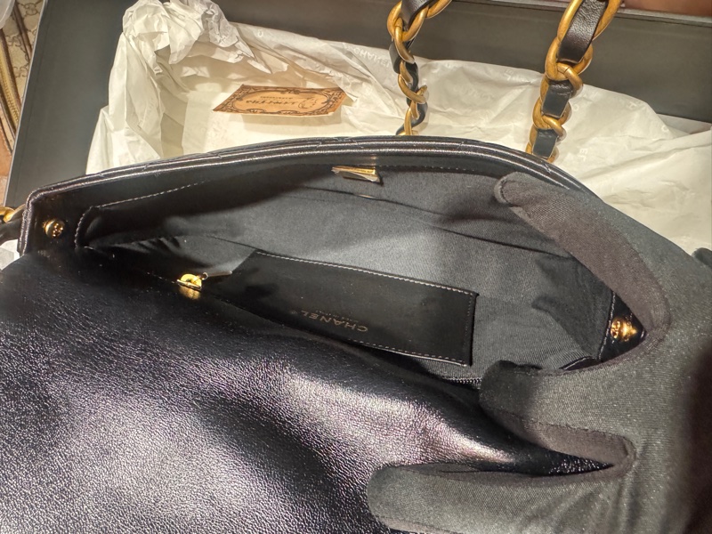 Chanel 黑金牛皮斜背包/可調節/王吉娜古董精品-9