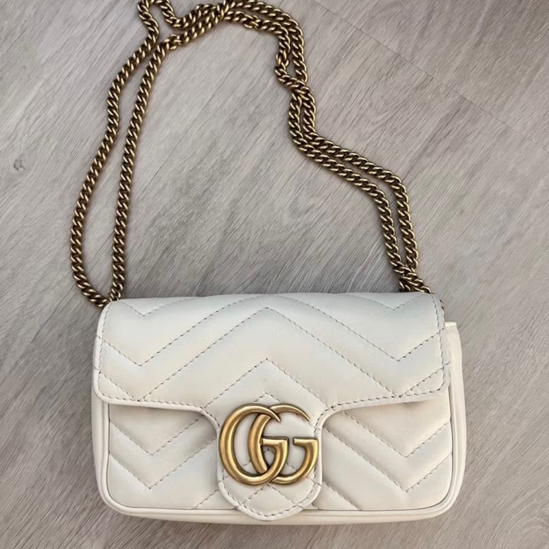 GUCCI GG MarmontMini 白色馬夢肩背包鏈條包-0