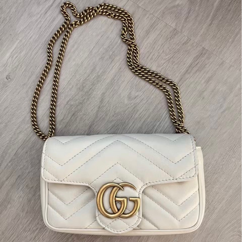 GUCCI GG MarmontMini 白色馬夢肩背包鏈條包-2