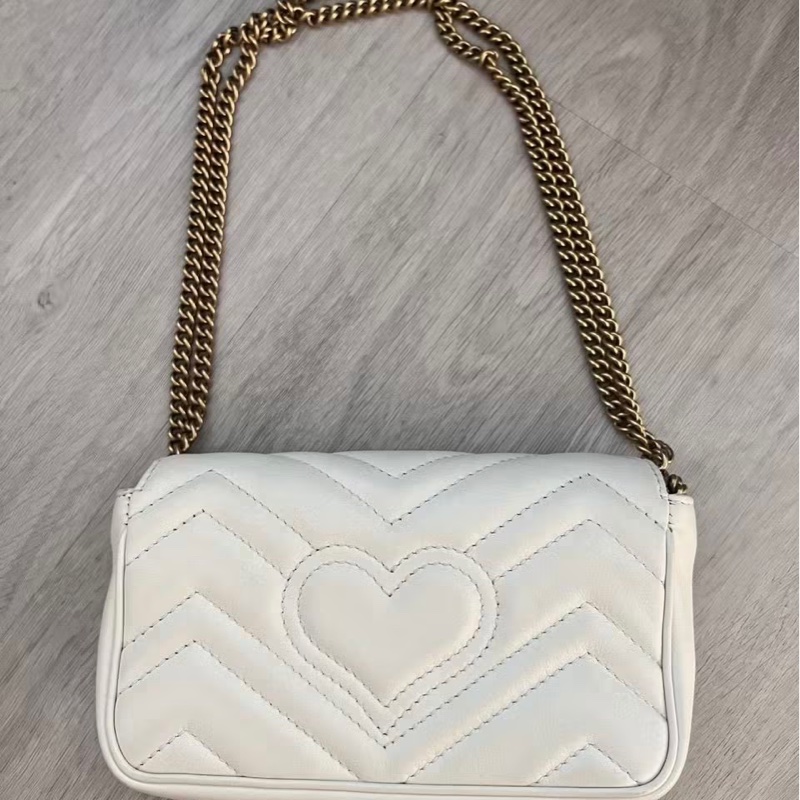 GUCCI GG MarmontMini 白色馬夢肩背包鏈條包-4