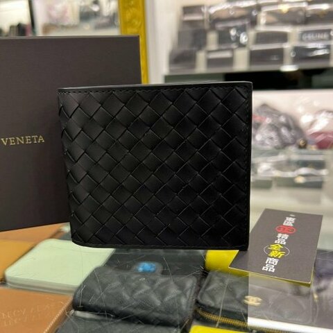 東區正精品㊣ BOTTEGA VENETA BV 193642 全新黑色全皮編織內零錢袋短夾 RA1853