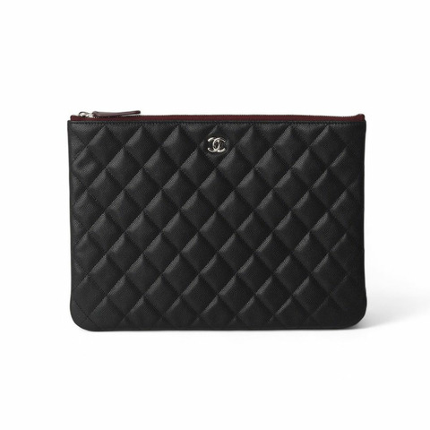 CHANEL 魚子醬口袋手拿包 銀色 新款 中型/