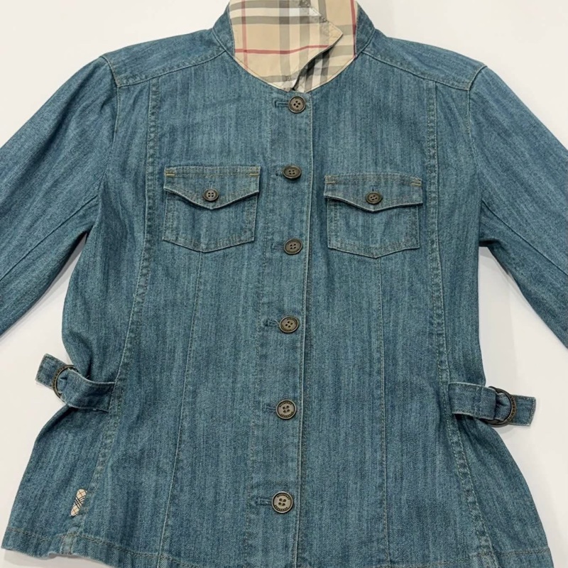 BURBERRY 倫敦 格紋扣環牛仔外套-4