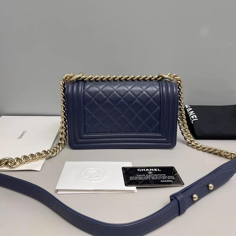 Chanel香奈兒leboy小號牛皮菱格藍金包-1