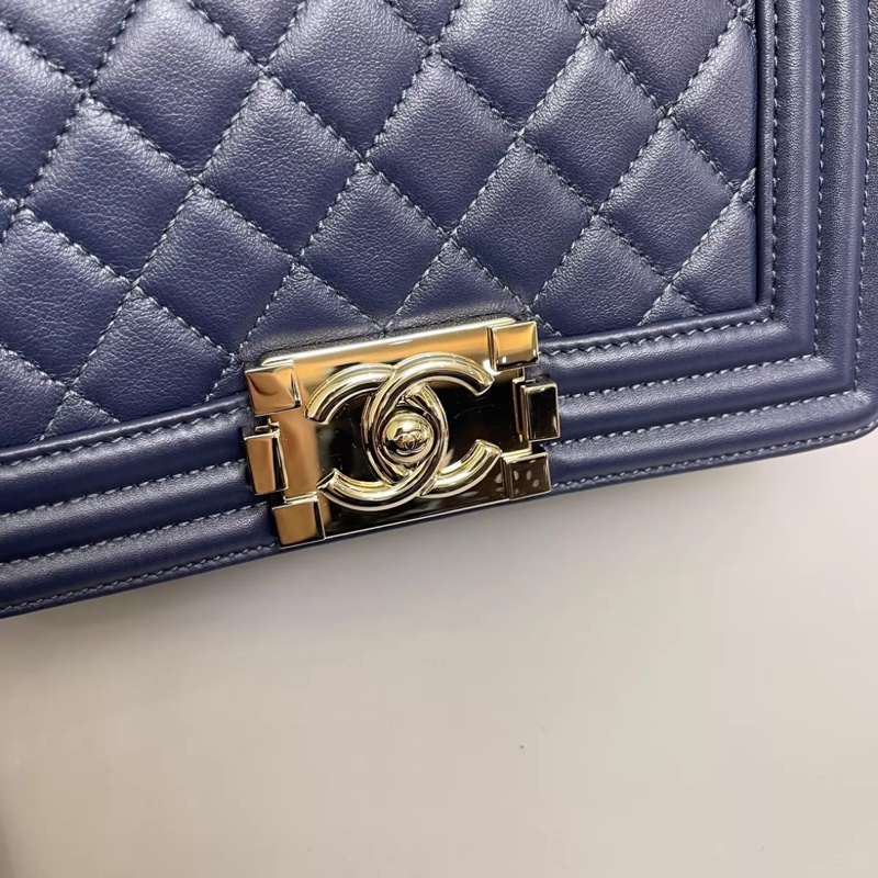 Chanel香奈兒leboy小號牛皮菱格藍金包-2