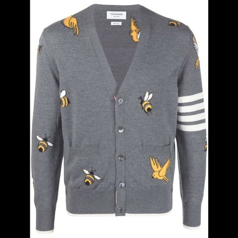 Thom Browne 男款蜜蜂圖案V領針織毛衣 3碼