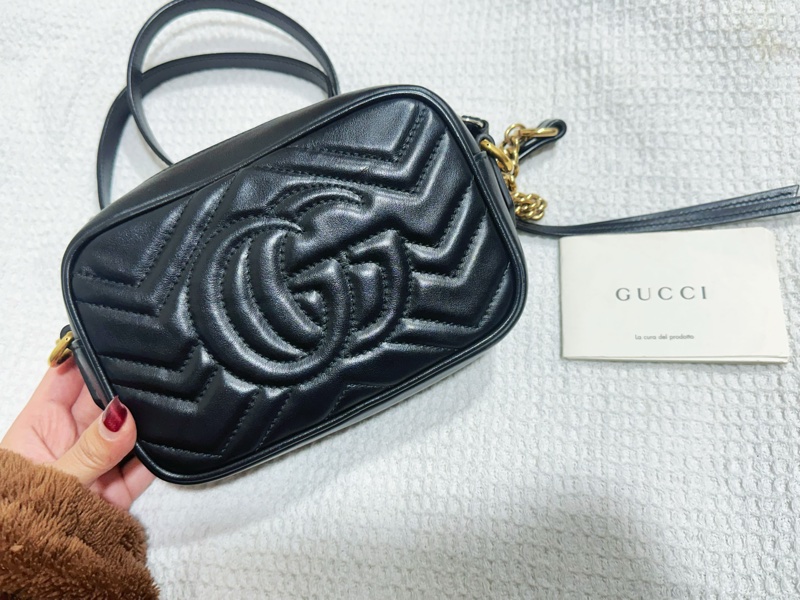 Gucci古馳黑牛皮金釦雙G馬夢迷你相機包（經典款❤️）-2