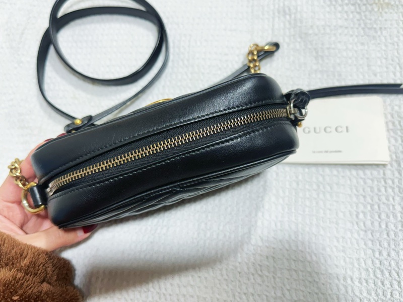 Gucci古馳黑牛皮金釦雙G馬夢迷你相機包（經典款❤️）-3