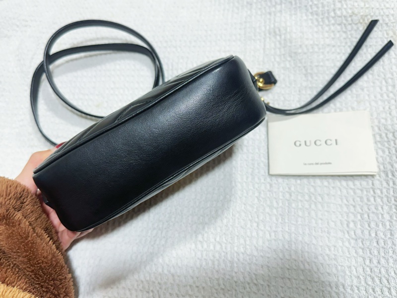 Gucci古馳黑牛皮金釦雙G馬夢迷你相機包（經典款❤️）-4