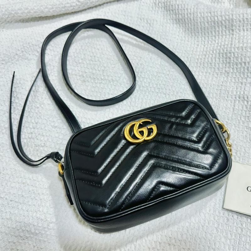 Gucci古馳黑牛皮金釦雙G馬夢迷你相機包（經典款❤️）-8