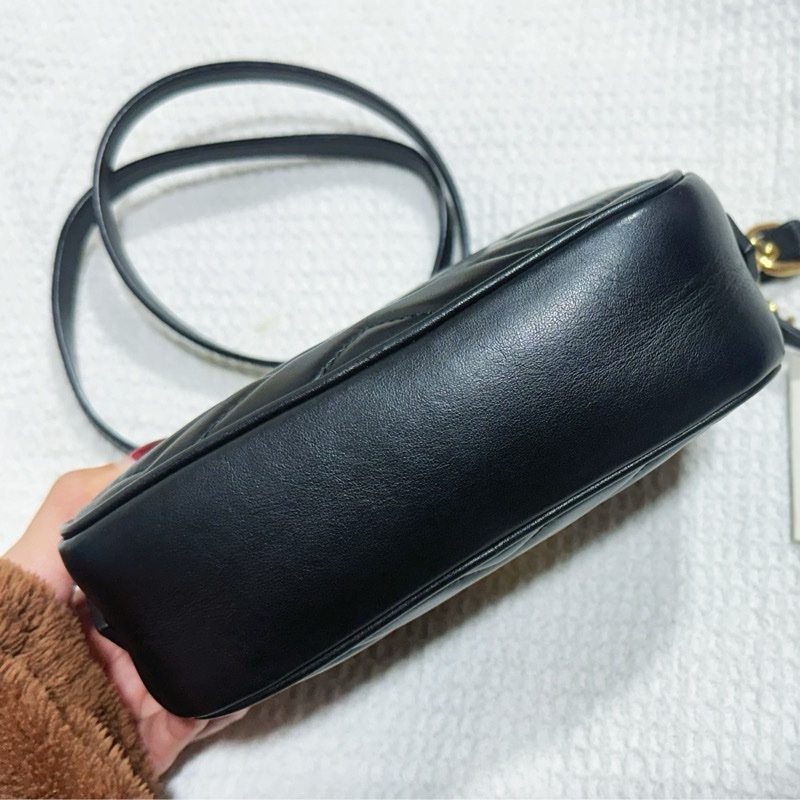 Gucci古馳黑牛皮金釦雙G馬夢迷你相機包（經典款❤️）-10