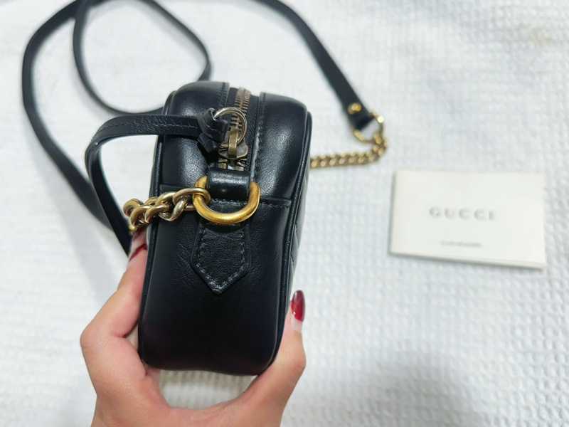 Gucci古馳黑牛皮金釦雙G馬夢迷你相機包（經典款❤️）-14