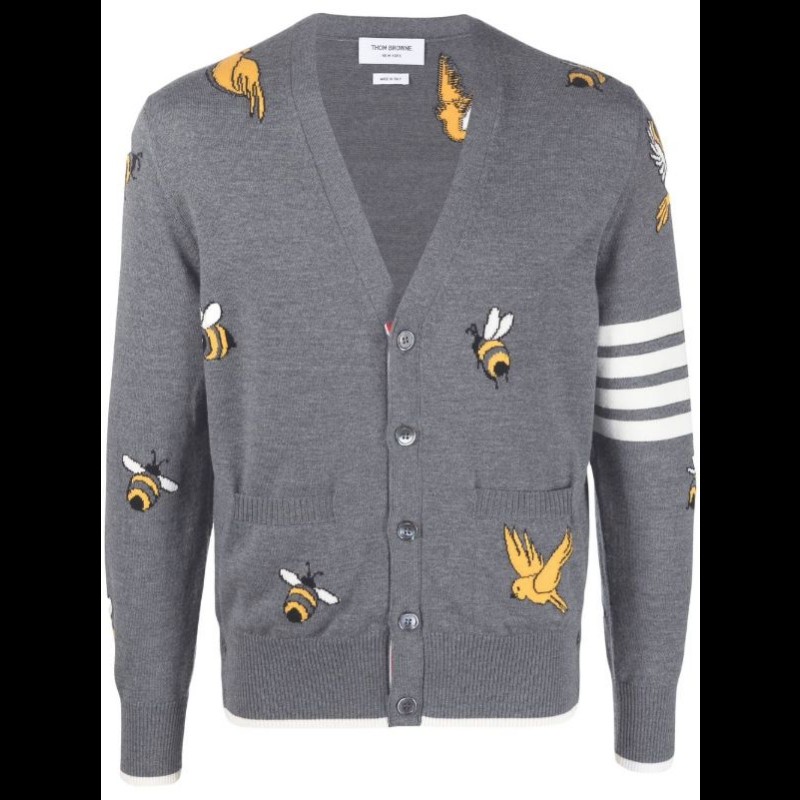 Thom Browne 男款蜜蜂圖案V領針織毛衣 4碼-0