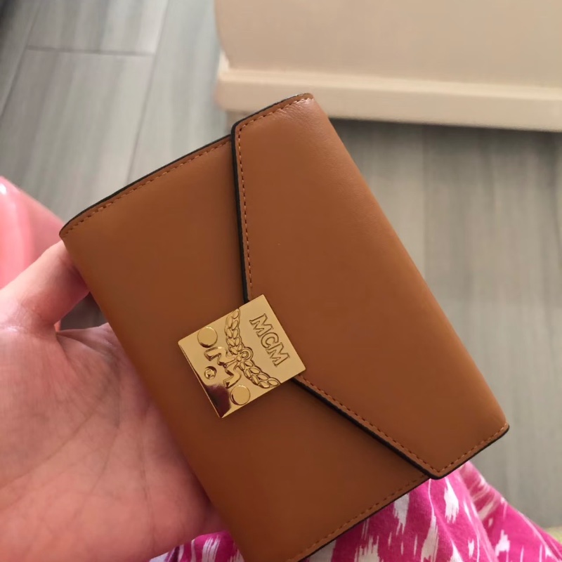 MCM棕色金扣錢包卡包12*9*2.5 98新配件盒子塵袋保卡購證-0