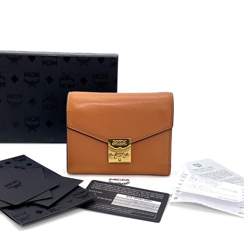 MCM棕色金扣錢包卡包12*9*2.5 98新配件盒子塵袋保卡購證-1