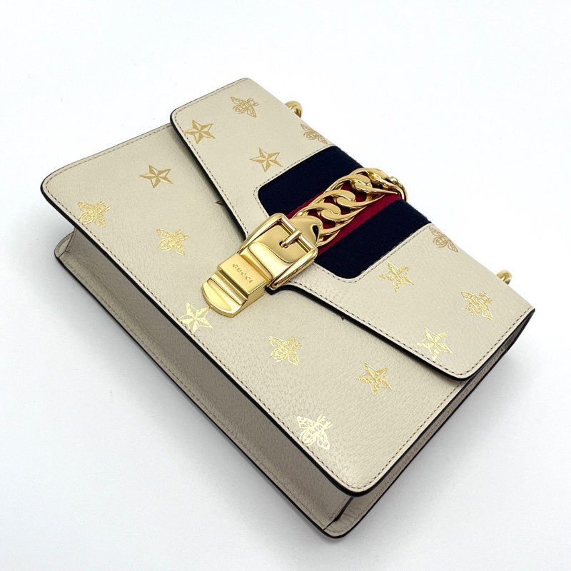 GUCCI 白金燙金小蜜蜂星星肩背斜背包26*17*8 98新配件盒子塵袋-3