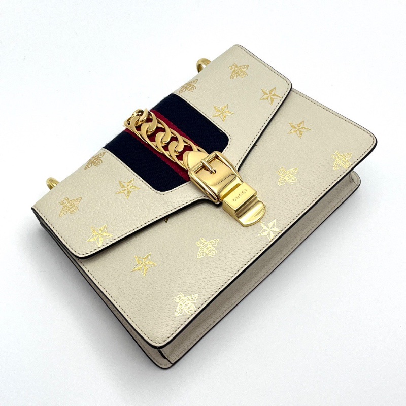 GUCCI 白金燙金小蜜蜂星星肩背斜背包26*17*8 98新配件盒子塵袋-5