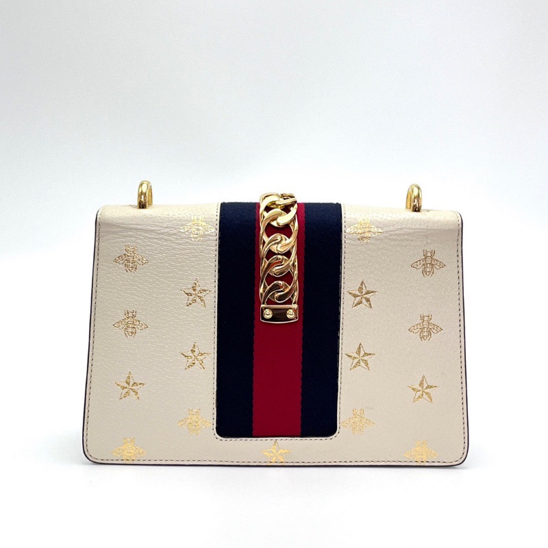 GUCCI 白金燙金小蜜蜂星星肩背斜背包26*17*8 98新配件盒子塵袋-6