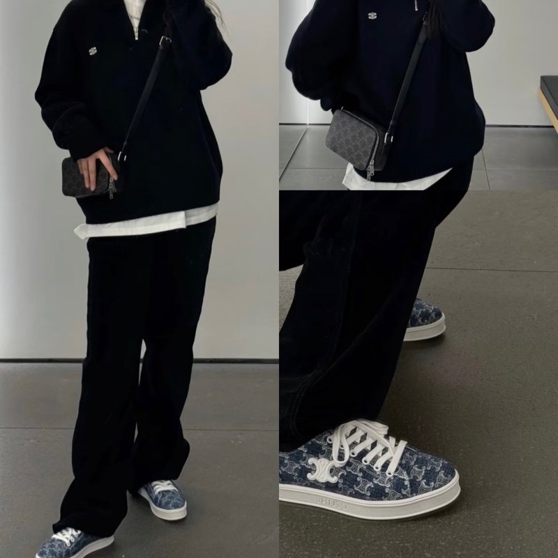 🌟Celine 經典凱旋門logo牛仔板鞋 休閒鞋-4