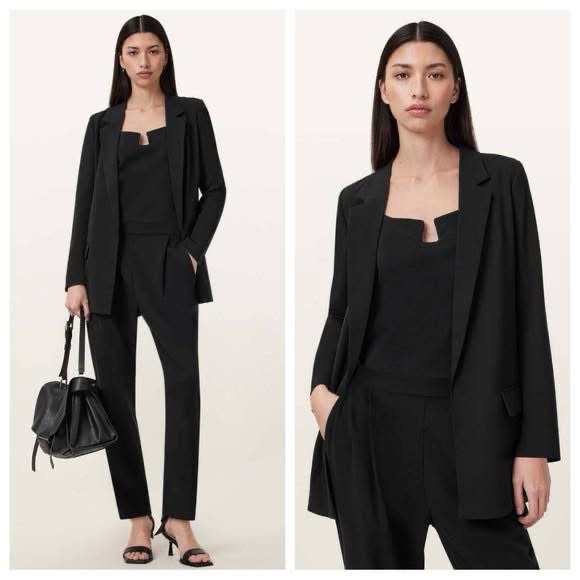 ALLSAINTS 深V領銀蒽點綴長版外套 黑色-0