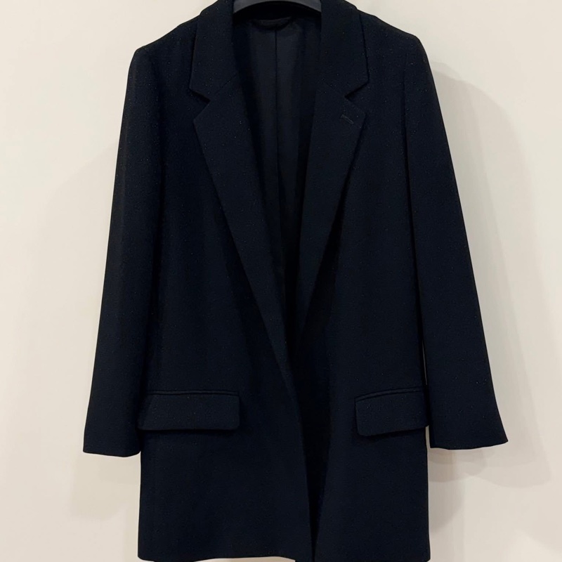 ALLSAINTS 深V領銀蒽點綴長版外套 黑色-2