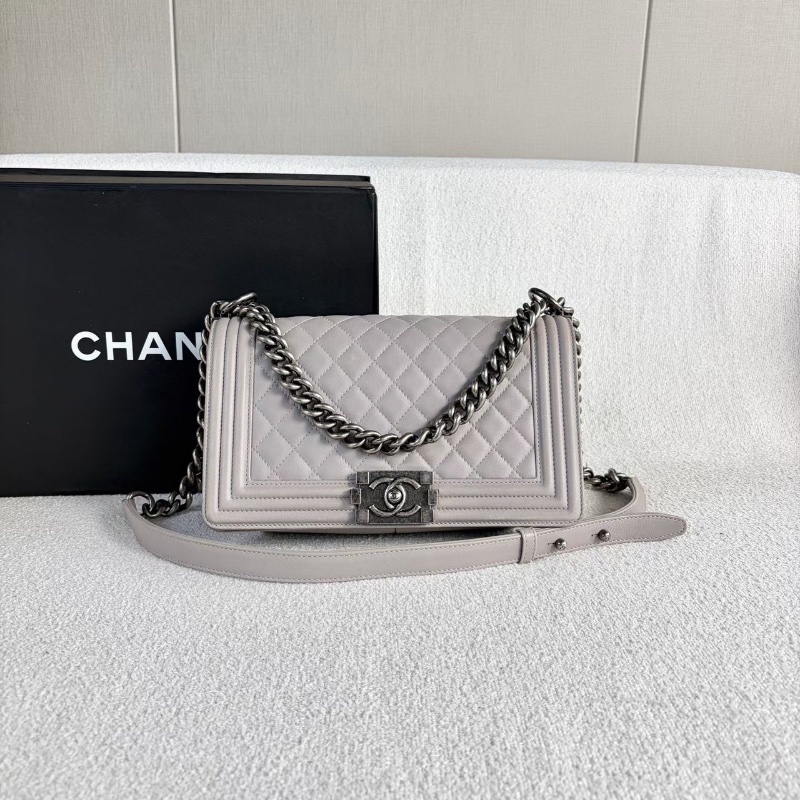 Chanel 灰色leboy鏈條包中號25*15*7.5 98新配件塵袋盒子-1