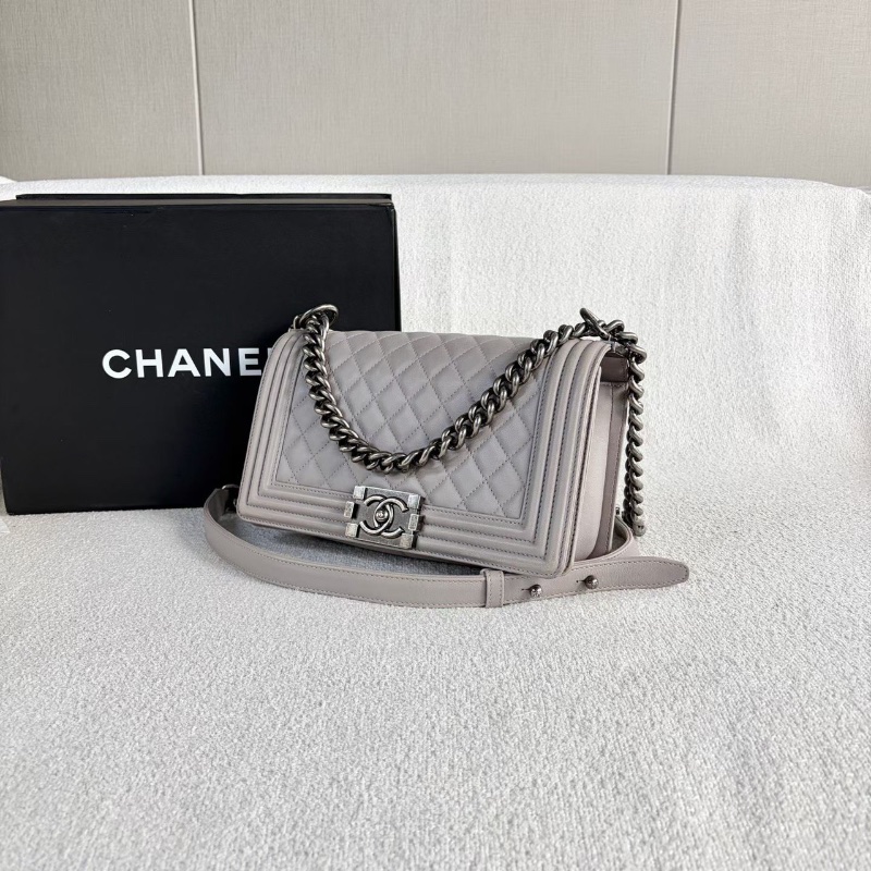 Chanel 灰色leboy鏈條包中號25*15*7.5 98新配件塵袋盒子-3
