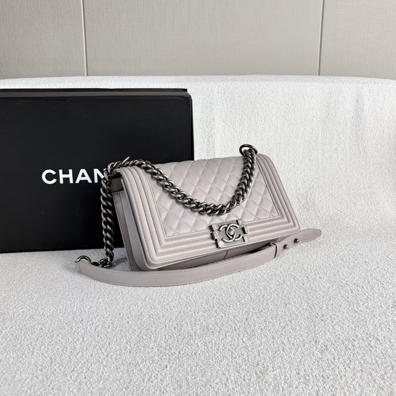 Chanel 灰色leboy鏈條包中號25*15*7.5 98新配件塵袋盒子-5