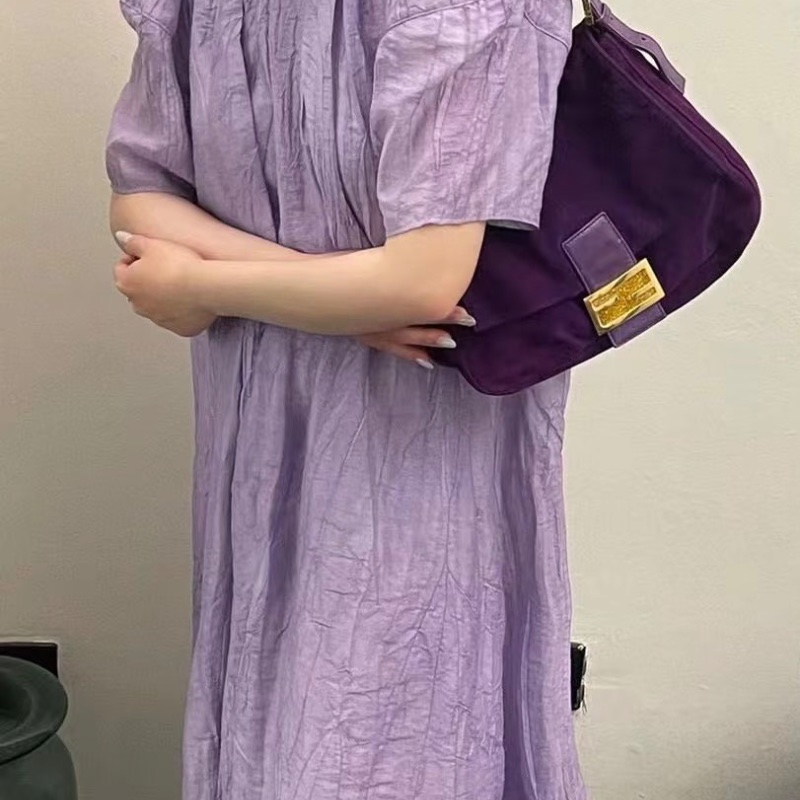 Fendi 深紫麂皮絲絨星空扣法棍 20*12 98新配件塵袋-0