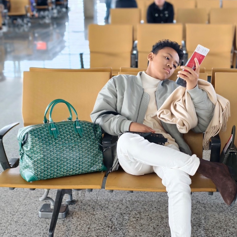 GOYARD 綠色Boston老花滿印手提斜背旅行袋52*25*25 98新配件塵袋-0