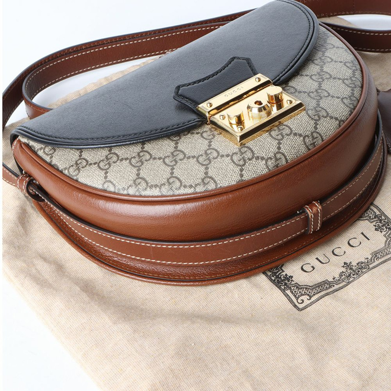 【包稅】GUCCI GG Supreme 鎖扣半月形斜背包 644524-7
