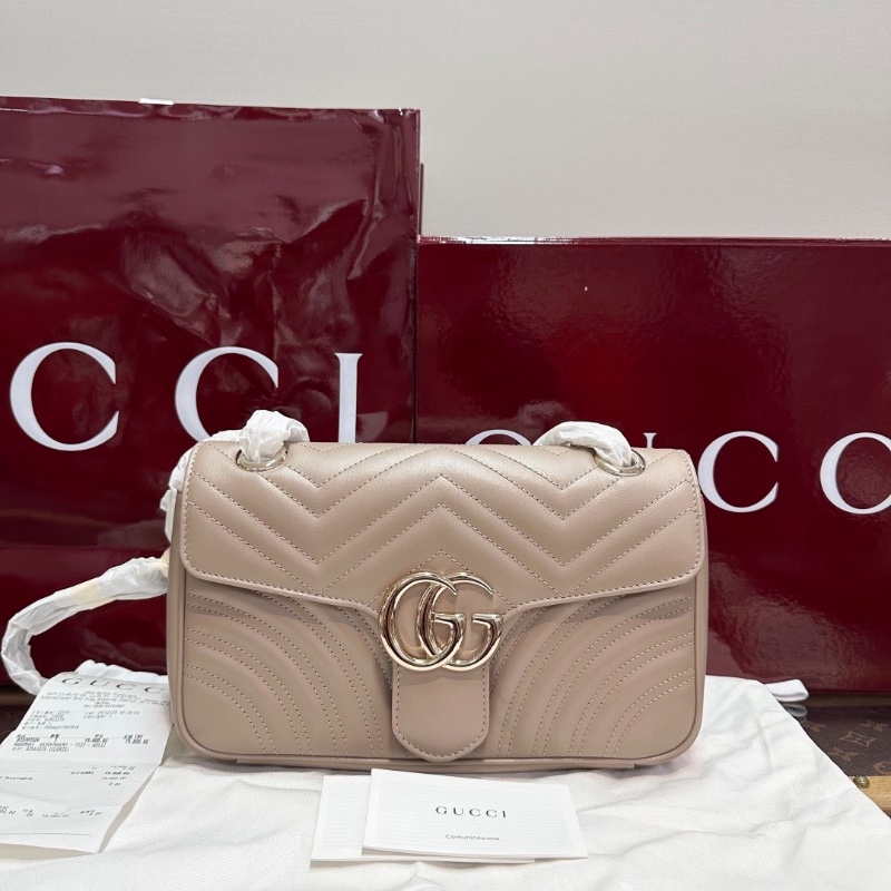GUCCI 新款Marmont 26金扣肩背斜背鏈條包26*15*7 全新閒置配件盒子塵袋購證-1