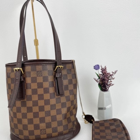 「JL精品代購」 98新 lv棋盤格單肩水桶包 附子包