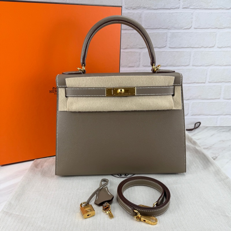 愛馬仕 Hermès Kelly28 Epsom 外縫 大象灰金釦 Kelly-0