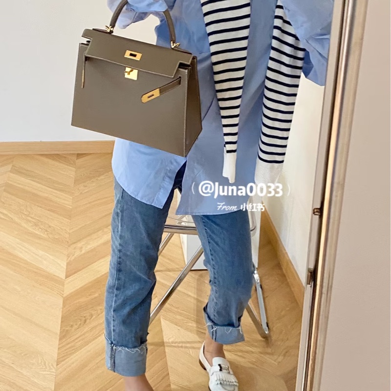 愛馬仕 Hermès Kelly28 Epsom 外縫 大象灰金釦 Kelly-3