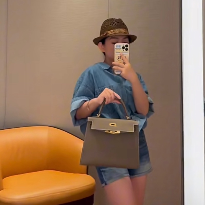 愛馬仕 Hermès Kelly28 Epsom 外縫 大象灰金釦 Kelly-4