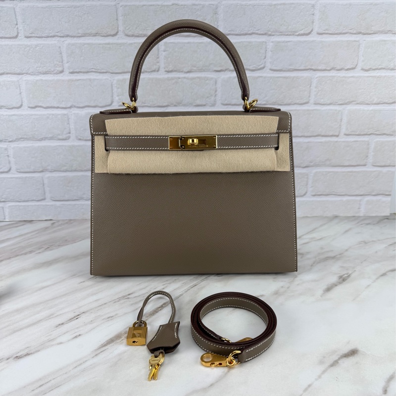 愛馬仕 Hermès Kelly28 Epsom 外縫 大象灰金釦 Kelly-5